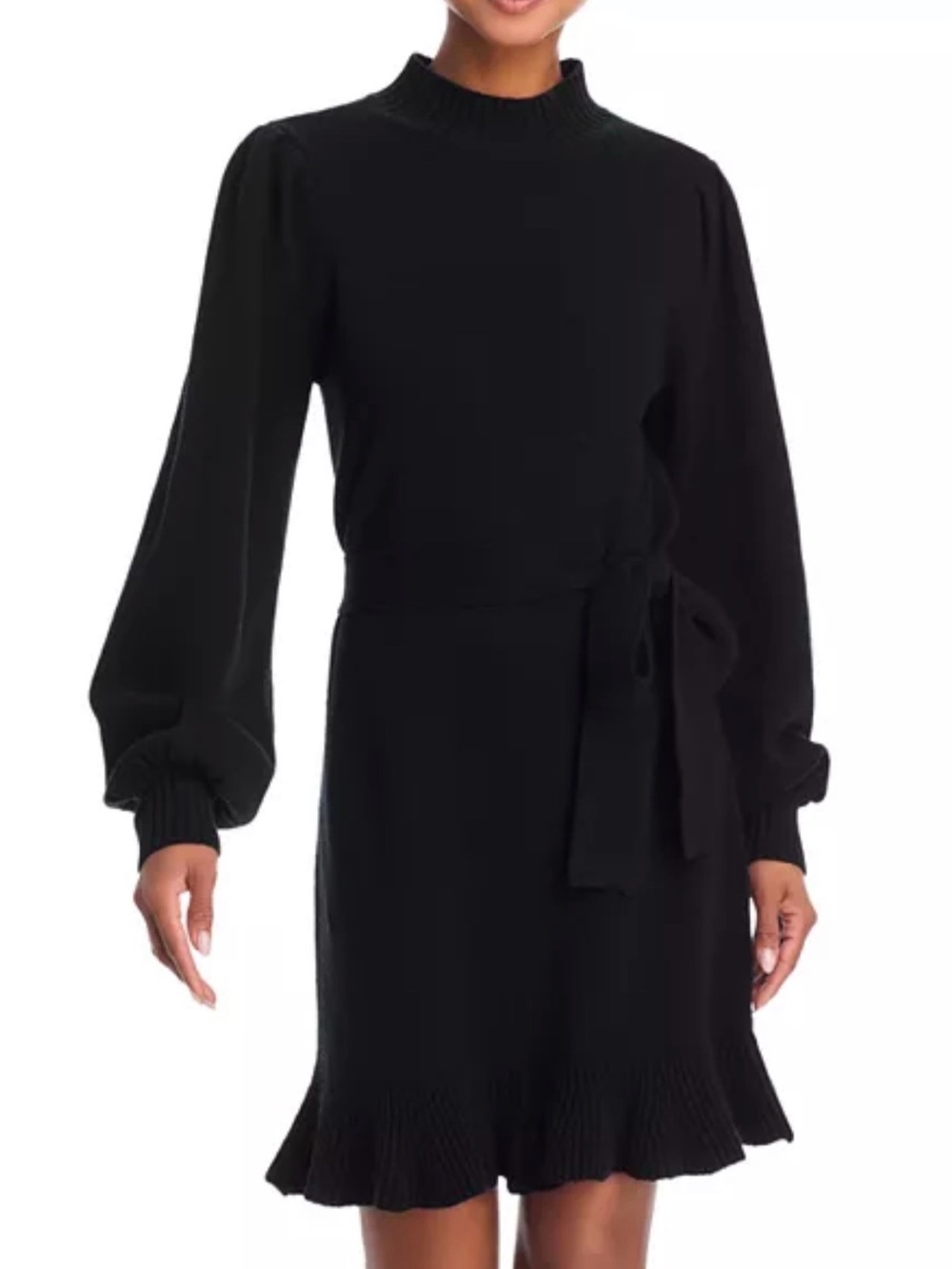 PAIGE Black Long-Sleeve Tie-Waist Knit Dress NWT